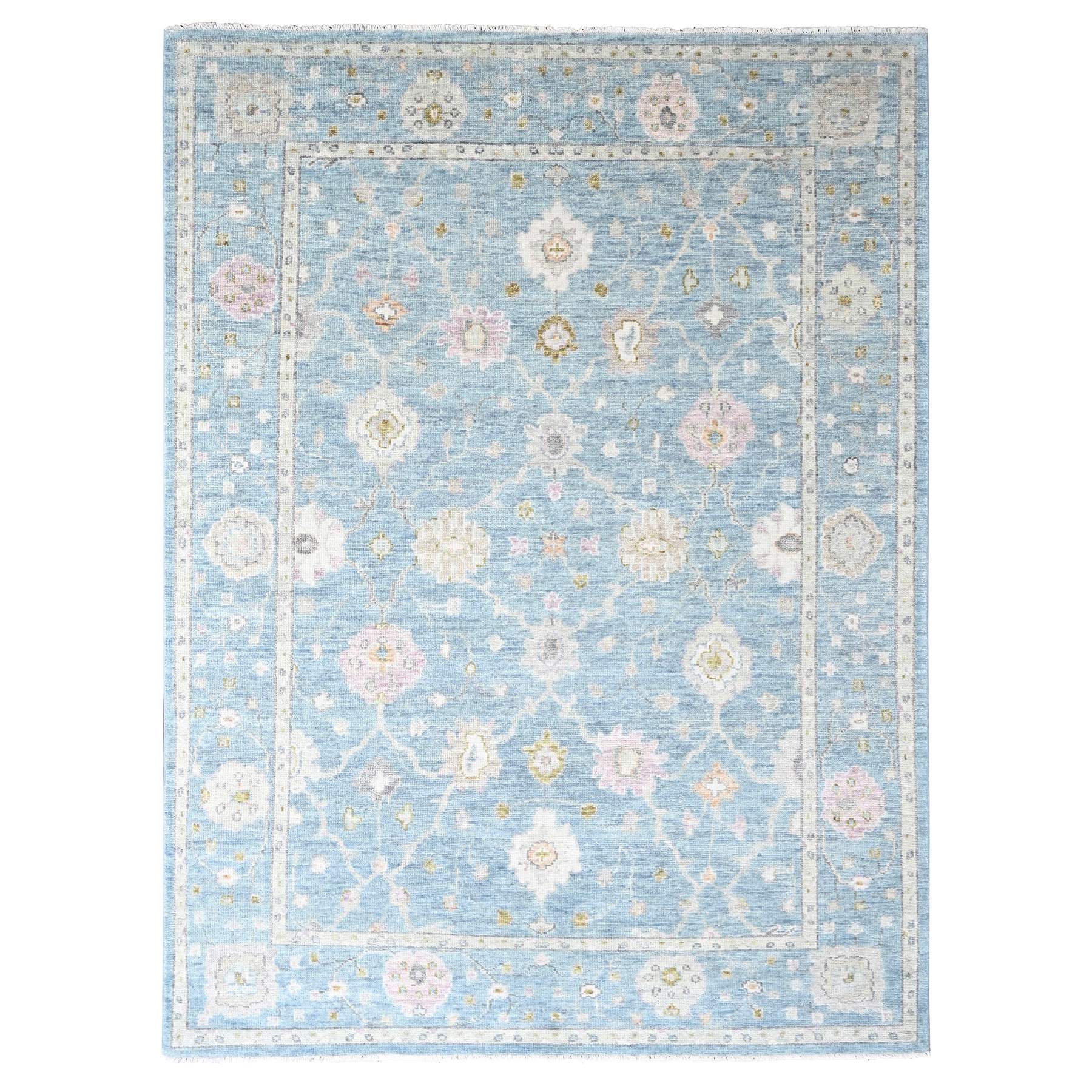 Cerulean Blue, Supple Collection, Organic Wool, Hand Knotted, Oushak Design, Soft and Plush Pile, Oriental Rug